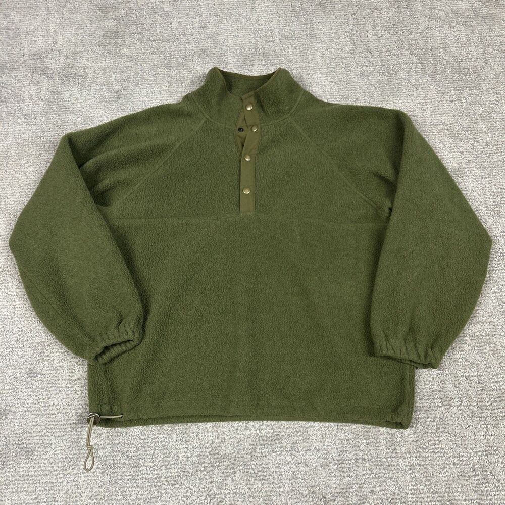 Vintage 90s Woolrich 1/2 Snap Fleece Mens Large Pullover Jacket USA Green *Flaw